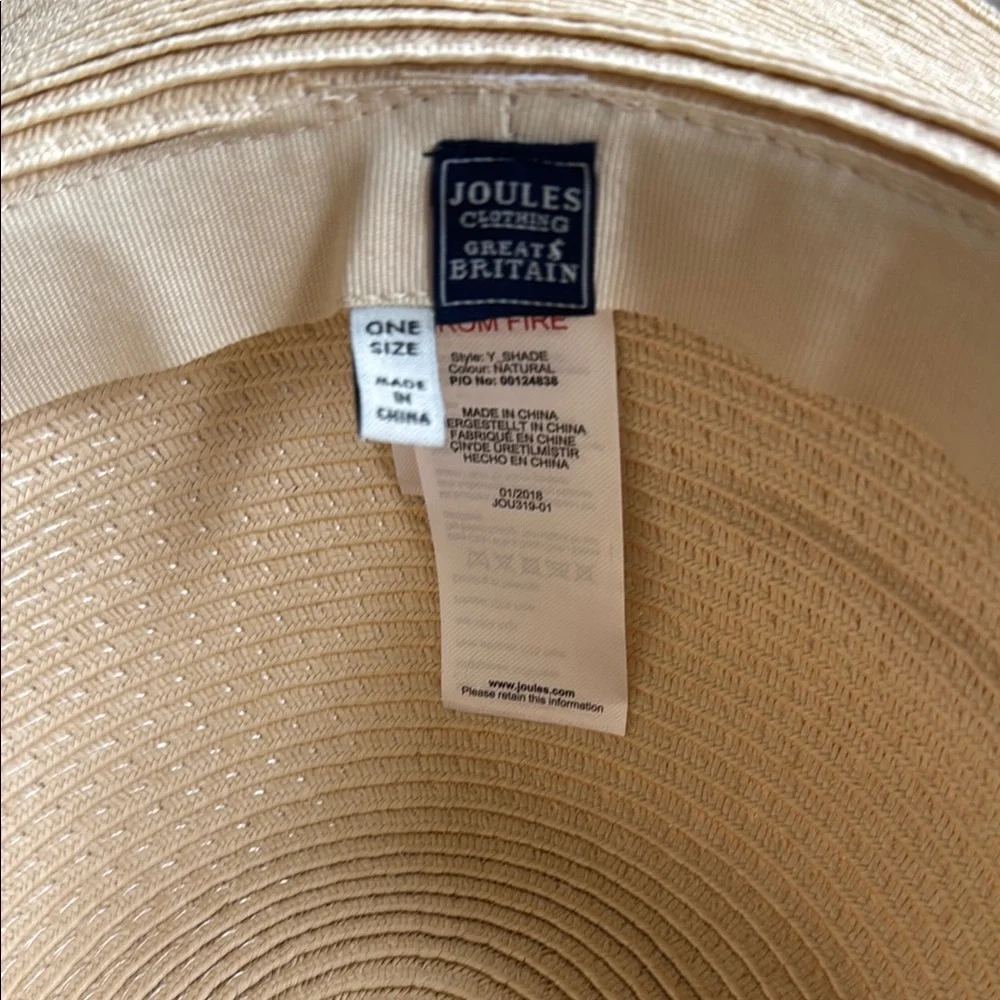 Joules Beige Wide Brim Hat with 'Hello Sunshine' Embroidery